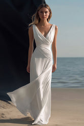 Weißes Langes Etui Boho Strandkleid mit V-Ausschnitt